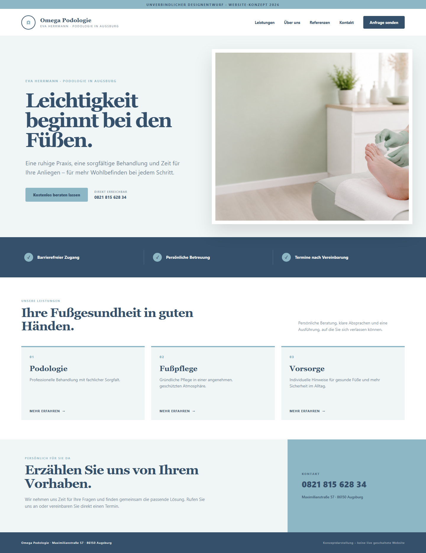 Website-Konzept für Omega Podologie